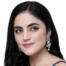 Rhodium-Plated White American Diamond studded Quikry Drop Earrings