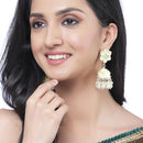 Gold-Plated Yellow & White Kundan-Pearls studded Star Shaped Enamelled Jhumka Earrings