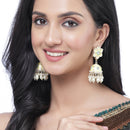 Gold-Plated Yellow & White Kundan-Pearls studded Star Shaped Enamelled Jhumka Earrings