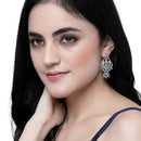 Rhodium-Plated White American Diamond studded Triangular Shaped Drop Earrings