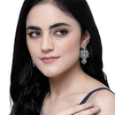 Rhodium-Plated White American Diamond studded Triangular Shaped Drop Earrings