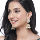Gold-Plated Sea Green Kundan & White Pearls studded Flower Shaped Vilandi Jhumka Earrings