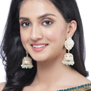 Gold-Plated Sea Green & White Kundan-Pearls studded Vilandi Jhumka Earrings