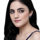 Rhodium-Plated Navy Blue American Diamond studded Floral Shaped Stud Earrings