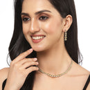 Rhodium-Plated Silver Toned Round Yellow American Diamond Studded Necklace Earrings Jewellery Set
