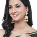 Gold-Plated Yellow Kundan & White Pearls studded Dome Shaped Vilandi Jhumka Earrings