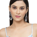 Rhodium-Plated Navy Blue American Diamond studded Circular Shape Dangle Earrings