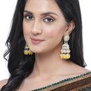 Gold-Plated Yellow Kundan & White Pearls studded Dome Shaped Vilandi Jhumka Earrings