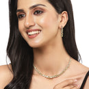 Rhodium-Plated Silver Toned Round Yellow American Diamond Studded Necklace Earrings Jewellery Set