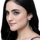 Rhodium-Plated Pink American Diamond studded Floral Shaped Stud Earrings