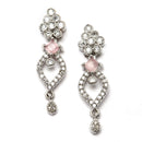 Rhodium-Plated Sea Green & Pink American Diamond Studded Floral & Leaf Shaped Necklace with Earrings Jewellery Set