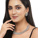 Oxidised Silver-Plated White American Diamond & White Pearl Studded Necklace Earrings Jewellery Set