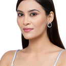 Rhodium-Plated Navy Blue & White American Diamond studded Contemporary Round Stud Earrings