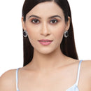 Rhodium-Plated Navy Blue & White American Diamond studded Contemporary Round Stud Earrings