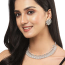 Oxidised Silver-Plated White American Diamond & White Pearl Studded Necklace Earrings Jewellery Set