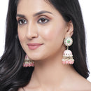 Gold-Plated Peach Kundan & White Pearls studded Flower Shaped Vilandi Jhumka Earrings