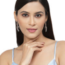 Rose Gold-Plated Gunmetal Toned Navy Blue American Diamond studded Quirky Shaped Drop Earrings