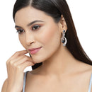 Rose Gold-Plated Gunmetal Toned Navy Blue American Diamond studded Quirky Shaped Drop Earrings