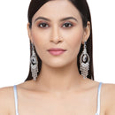 Rhodium-Plated Navy Blue & White American Diamond studded Quirky Shaped Drop Earrings