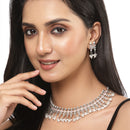 Oxidised Silver-Plated Pink American Diamond & White Pearl Studded Necklace Earrings Jewellery Set
