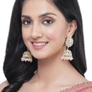 Gold-Plated Pink Kundan & White Pearls studded Dome Shaped Handcrafted Jhumka Earrings