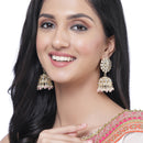 Gold-Plated Pink Kundan & White Pearls studded Dome Shaped Handcrafted Jhumka Earrings
