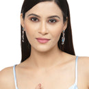 Rose Gold-Plated Gunmetal Toned Blue American Diamond studded Quirky Shaped Drop Earrings