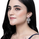 Rhodium-Plated Pink & White American Diamond studded Triangular Shaped Drop Earrings