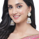 Gold-Plated Grey Kundan & White Pearls studded Dome Shaped Handcrafted Jhumka Earrings