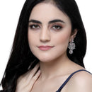 Rhodium-Plated Pink & White American Diamond studded Triangular Shaped Drop Earrings