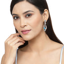 Rose Gold-Plated Gunmetal Toned Blue American Diamond studded Quirky Shaped Drop Earrings