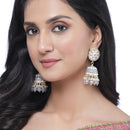 Gold-Plated Grey Kundan & White Pearls studded Dome Shaped Handcrafted Jhumka Earrings