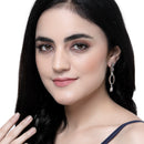 Rhodium-Plated Pink American Diamond studded Circular Shaped Drop Earrings