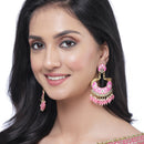 Gold-Plated Pink Kundan & White Pearls studded Peacock Shaped Handcrafted Drop Earrings