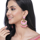 Gold-Plated Pink Kundan & White Pearls studded Peacock Shaped Handcrafted Drop Earrings