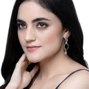 Rhodium-Plated Pink American Diamond studded Circular Shaped Drop Earrings