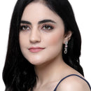 Rhodium-Plated Pink American Diamond studded Floral Shaped Drop Earrings