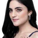 Rhodium-Plated Pink American Diamond studded Floral Shaped Drop Earrings