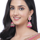 Gold-Plated Pink & White Kundan-Pearls studded Star Shaped Enamelled Jhumka Earrings