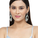 Rhodium-Plated Sea Green American Diamond studded Circular Shape Dangle Earrings