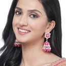 Gold-Plated Pink & White Kundan-Pearls studded Star Shaped Enamelled Jhumka Earrings