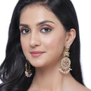 Gold-Plated Pink Kundan & White Pearls studded Antique Classic Drop Earrings