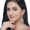 Gold-Plated Pink Kundan & White Pearls studded Antique Classic Drop Earrings
