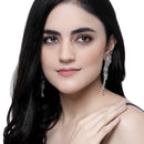 Rhodium-Plated Pink & White American Diamond studded Floral Chandelier Drop Earrings