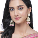 Gold-Plated Pink Kundan & White Pearls studded Dome Shaped Vilandi Jhumka Earrings