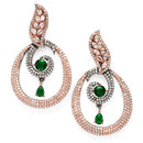 Rose Gold-Plated Gunmetal Toned Green American Diamond studded Oval Shaped Drop Earrings