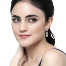 Rhodium-Plated White American Diamond studded Handcrafted Long Teardrop Shaped Drop Earrings