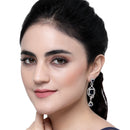 Rhodium-Plated Navy Blue American Diamond studded Square Shaped Handcrafted Drop Earrings