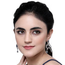 Rhodium-Plated Navy Blue American Diamond studded Square Shaped Handcrafted Drop Earrings