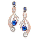 Rose Gold-Plated Gunmetal Toned Navy Blue American Diamond studded Quirky Shaped Drop Earrings